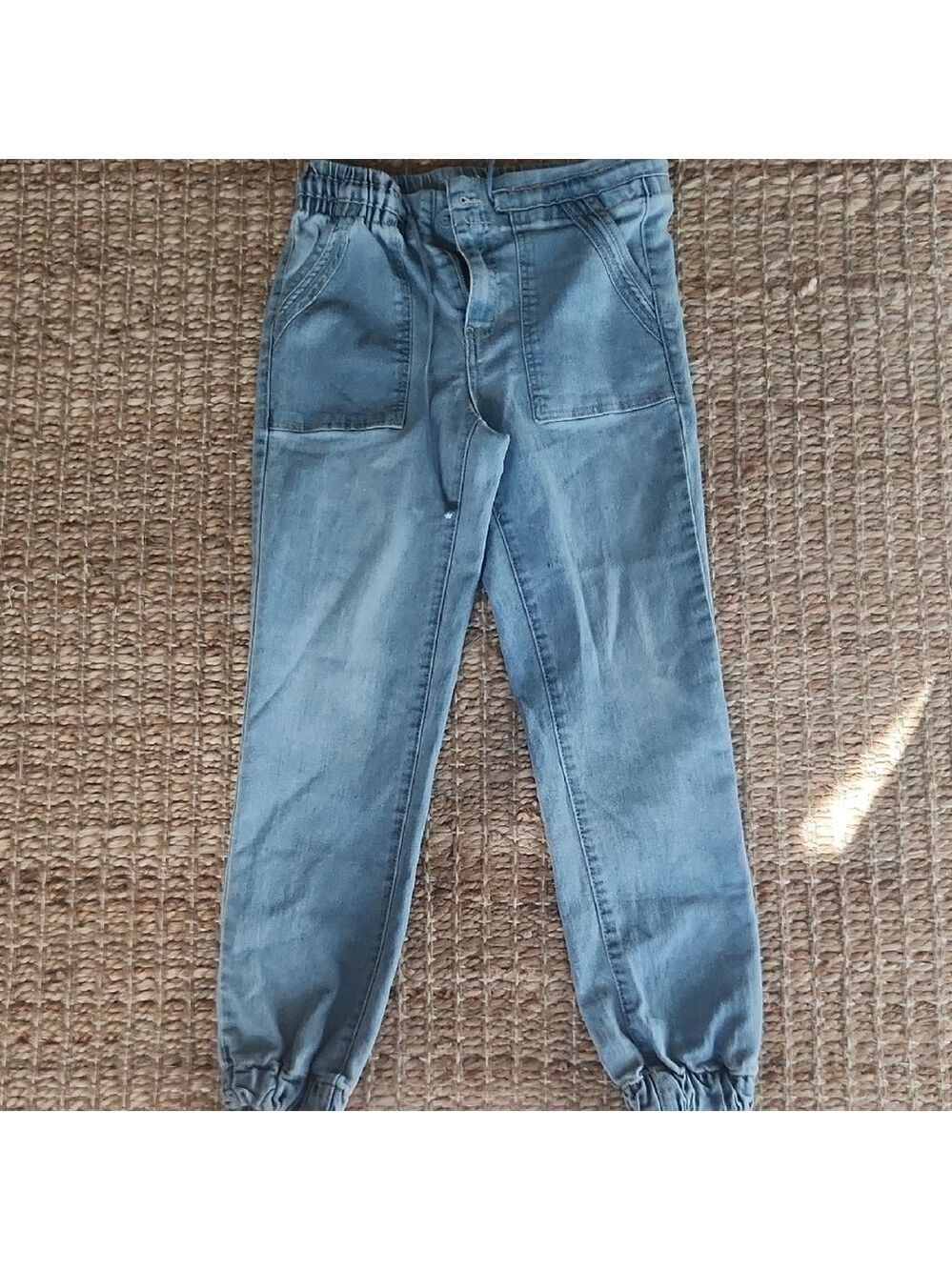 SO Women's Denim Lt Blue Tie Waist Small Jogger Casual Comfy Jeans